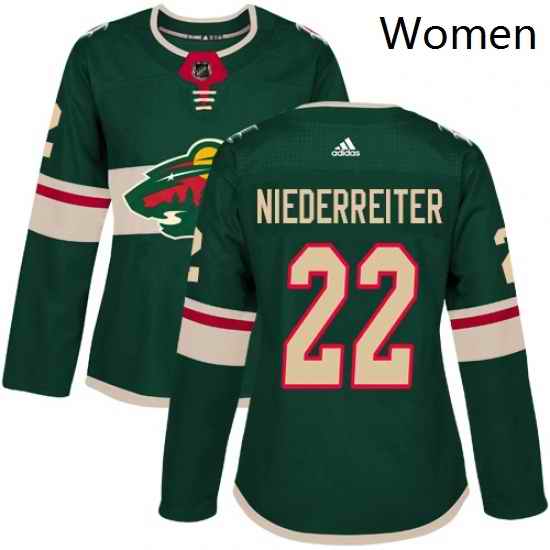 Womens Adidas Minnesota Wild 22 Nino Niederreiter Authentic Green Home NHL Jersey